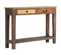 Runheo Table Console Bois Massif Vintage 118 x 30 x 80 cm avec 2 tiroirs, étagère, Rangement Pratique pour Salon, entrée et Bureau Style Industriel, Support Stable, Finition polie laquée