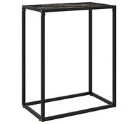 Runheo Table Console Noire en Verre trempé 60x35x75 cm avec Plateau marbré et Structure Acier, Table d'appoint Multifonction pour Salon Bureau Chambre Couloir Moderne