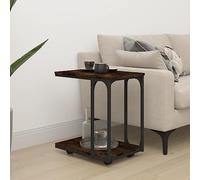 Runheo Table d'appoint à Roues chêne fumé 50x35x55,5 cm Bois d'ingénierie et Acier, Plateau de Rangement avec roulettes verrouillables pour Salon Bureau Chambre Coin