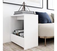 Runheo Table d'appoint Blanc Bois d'ingénierie 50x26x50 cm avec Rangement, Plateau Stable, pour Salon Chambre Bureau, Meuble Bas Fonctionnel et Design Moderne