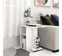 Runheo Table d'appoint Blanc en Bois d’ingénierie 50x30x50 cm avec Rangement modulable Bureau Salon Chambre Coin lit entrée