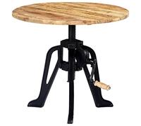 Runheo Table d'appoint en Bois de manguier Massif avec Base en Fonte réglable 46-63 cm pour Salon Chambre Bureau, Console Industrielle Style Vintage, Plateau Solide et Stable