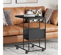 Runheo Table d'appoint en Bois d'ingénierie Noir avec roulettes 55x36x63,5 cm, Bout canapé Forme en C, Meuble Console avec étagère, Rangement Pratique pour Salon et Chambre