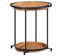 Runheo Table d'appoint en Bois Massif d'acacia avec Cadre en Fer Industriel Marron et Noir Ø55x60 cm, Meuble de Rangement à 2 Niveaux pour Salon Chambre Bureau, Console Pratique et décorative