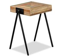 Runheo Table d'appoint en Teck Massif récupéré avec Pieds Acier, Surface polie 49x40x60 cm, Table Basse Industrielle pour Salon Chambre Bureau, Rangement Pratique et décoration Vintage Moderne