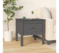 Runheo Table d'appoint Gris en Bois Massif de pin 50x50x49 cm avec tiroir Rangement pour Salon Chambre Bureau Coin, Meuble Console Bureau décoratif Fonctionnel Vintage