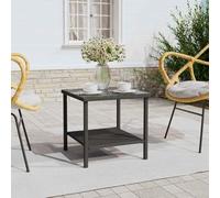 Runheo Table d'appoint Noir en Poly rotin et Verre trempé 45x45x45 cm avec étagère de Rangement, Cadre Acier Enduit Poudre, Console décorative pour Salon, Chambre, Bureau, intérieur et extérieur