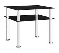 Runheo Table d'appoint Noire en Verre trempé 45x50x45 cm avec Plateau Acier Inoxydable et étagère de Rangement, Meuble Bas pour Salon Chambre Bureau Coin, Design Moderne et