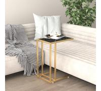 Runheo Table d'appoint Ordinateur marbre Noir en Verre trempé et Fer doré 50x35x65 cm Console Bout canapé Bureau Salon Chambre avec Plateau Stable et Design Moderne