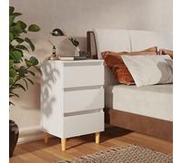 Runheo Table de Chevet Blanche avec Pieds en Bois Massif 40x35x69 cm, 3 tiroirs de Rangement, Meuble d’appoint scandinave pour Chambre, Salon ou dortoir Adulte Enfant