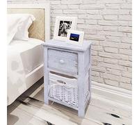 Runheo Table de Chevet Bois Blanc, Meuble de Rangement avec tiroir et Panier détachable, Table auxiliaire compacte pour Chambre, Salon, Bureau, Style scandinave Moderne, Dimension 28x31x45 cm