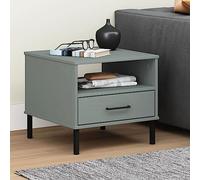 Runheo Table de Chevet Gris avec Pieds en métal et Bois pin Massif Oslo, Meuble Industriel avec tiroir, étagère et Rangement pour Salon Chambre Bureau, Design Moderne et