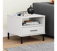 Runheo Table de Chevet Oslo en Bois pin Massif Blanc avec Pieds en métal Robuste, tiroir et Compartiment de Rangement 50x50x45 cm pour Salon, Chambre, entrée, Design Industriel Moderne