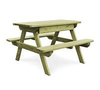 Runheo Table de pique-nique pour enfant en pin imprégné, 90 x 90 x 58 cm, avec espace de rangement, table de jardin résistante aux intempéries pour terrasse, balcon, camping et barbecue en plein air