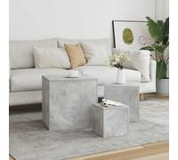 Runheo Tables d'appoint 3 pièces Gris béton en Bois d’ingénierie pour Salon Chambre Bureau Ensemble gigogne Multifonction Rangement et décoration Moderne Vintage