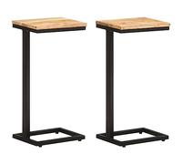 Runheo Tables d'appoint en Bois d'acacia Massif 2 pcs 31,5x24,5x64,5 cm, Pieds en Fer Enduit de Poudre, Console gigogne pour Salon Chambre Bureau, Rangement Moderne