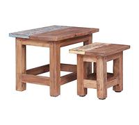 Runheo Tables gigognes 2 pcs Bois d'acajou Massif Finition laquée, Dimensions 40x40x30 et 27x20x23 cm, Ensemble pour Salon Chambre Bureau, Tables d'appoint Vintage Durable avec Plateau Rangement