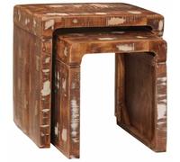 Runheo Tables gigognes Bois recyclé Marron Set 2 pièces Solides dim 46x40x46 cm Pratiques Salon Chambre modulables Design Moderne Rangement