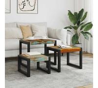 Runheo Tables gigognes en Bois de récupération Massif avec Cadre en Acier, Ensemble 3 pièces Multifonction, Tables Basses Vintage empilables pour Salon, Chambre, entrée, Coin Bureau