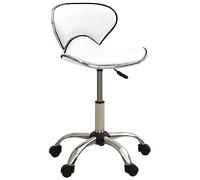 Runheo Tabouret à roulettes en cuir synthétique Blanc 46,5 x 48,5 cm Hauteur 69,5 à 83,5 cm 110 kg Chaise de coiffeur pivotante à 360° avec roulettes