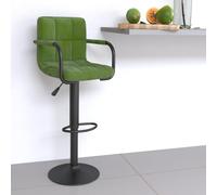 Runheo Tabouret de bar en velours vert clair avec accoudoir et dossier, réglable en hauteur et pivotant, siège rembourré avec repose-pieds, cadre en acier revêtu par pulvérisation pour cuisine, salle