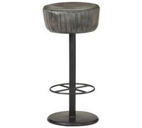 Runheo Tabouret de Bar Gris en Cuir véritable avec Repose-Pied, Hauteur réglable, Robuste Cadre en Acier, idéal pour Cuisine, Salon ou comptoir, Design Moderne et Confort Ergonomique