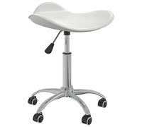Runheo Tabouret roulant de coiffeur blanc en cuir synthétique, chaise de salon avec réglage en hauteur, chaise pivotante avec 5 roues, 44 x 44 x 46 à 57 cm, acier chromé, pour salon, barbier