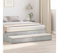 Runheo Tiroirs de lit Gris béton en Bois d'ingénierie 140 x 36,5 x 16,5 cm avec 4 tiroirs de Rangement, Meuble Minimaliste Double Usage comme Table de Nuit ou marchepied pour Chambre Adulte Enfant