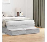 Runheo Tiroirs de lit Gris Sonoma avec 4 tiroirs, Bois d'ingénierie, 120 x 36,5 x 16,5 cm, Rangement Pratique pour Chambre Adulte Enfant, Meuble Multifonction marchepied et Table appoint