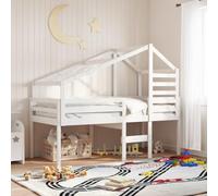 Runheo Toit Lit d'enfant blanc en pin massif 188 x 82 x 113 cm avec côté ouvert pour une entrée et une sortie faciles, accessoires pour sommier à lattes, pied de support, connecteur de lit, protection