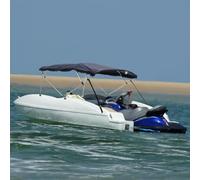 Runheo Top Bimini à 4 arcs avec panneaux latéraux en maille 243 x 230-244 x 137 cm, toit pare-soleil de bateau en polyester 600D avec revêtement PU, cadre en aluminium, protection UV et pluie