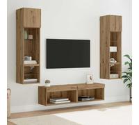 Runheo Unité Murale de TV 6 pcs en Bois d'ingénierie chêne Artisanal avec étagères en Verre, Prise USB intégrée, Montage Mural pour Salon, Chambre et Espace de Rangement organisé