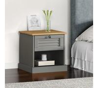 Runheo VIGO Table de chevet grise 42 x 35 x 42 cm en pin massif avec tiroir, table d'appoint pour chambre à coucher, salon, design durable