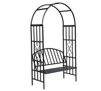 Runheo Voûte à Roses en métal avec Banc, Support de Jardin pour vignes et rosiers, pergola résistante aux intempéries, décoration extérieure pour terrasse ou Passage, Noir
