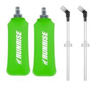 RUNRISE Lot de 2 Flasques Souples Running Trail 500ml | Sans BPA, 2 Bouchons Interchangeables, Sport + Tube d'Hydratation Pipette, Gourde Pliable, Compatible Gilet et Sac de Trail