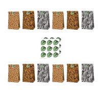 RUNROTOO 12 Paquet Présents Anniversaire en Papier avec Motifs Animaux Jungle, Léger et Décoratif, pour Fêtes et Emballage Créatif, Pack de 12 avec 2 Feuilles D'autocollants