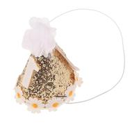 RUNROTOO Chapeau Forme Cône Solide pour Garçon et Filles d'anniversaire en Tissu à Paillettes et Fleurs Accessoire Photo Unique pour Fête 1er Anniversaire Fille