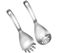 RUNROTOO Cuillère Multifonctions en Acier Inoxydable Argenté, Presse-ail et Râpe à Main, Ustensile la Cuisine 2 Pièces pour Nouilles et Aliments Complémentaires Bébé