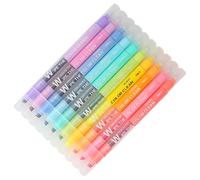 RUNROTOO Lot de 10 Feutres Pastel Double Pointe Effaçables Pointe Biseautée Fine en Plastique pour Prise de Notes et Écriture Créative