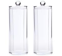 RUNROTOO Organisateur Cylindrique Transparent pour Élastiques et Coton Cosmétique Couvercle Pratique, Lot de 2 Pièces en PS, Étanchéité pour Rangement Salle de Bain