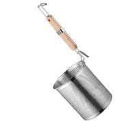 RUNROTOO Passoire à Raviolis Ustensile Cuisine en Acier Inoxydable Manche en Bois, Écumoire Perforée Confortable pour Filtrer Soupe pour Maison Cuisine