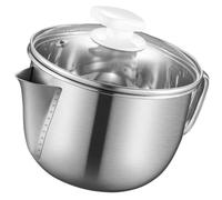 RUNROTOO Séparateur de Graisse 1000ml Couvercle et Tamis en Acier Inoxydable Filtre Anti-débordement Bec Verseur Incurvé Argenté pour Soupe Cuisine et Restaurant