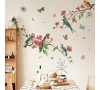 Runtoo Décalcomanies murales Oiseaux Fleurs Branche d'arbre Rose Art mural Stickers muraux Chambre Cuisine Salon Chambre d'enfant Décor