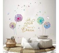 Runtoo Sticker Muraux Fleurs Pissenlit Autocollant Mural Couleurs Amovible Deco Stickers Citation Chambre Enfant Bébé Salon Decoration
