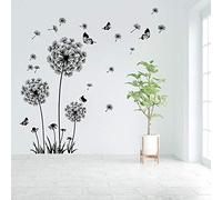 Runtoo Sticker Muraux Pissenlit Noir Autocollant Mural Papillon Fleurs Amovible Deco Stickers Chambre Enfant Bébé Salon Decoration