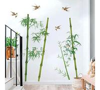 Runtoo Stickers Muraux Bambou Autocollant Mural Arbres Oiseaux Amovible Deco Stickers Chambre Salon Bureau Decoration