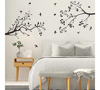 Runtoo Stickers Muraux Branche Arbre Noir Autocollant Mural Oiseaux Feuilles Plantes Deco Stickers Salon Cuisine Chambre Enfants Bébé Décoration