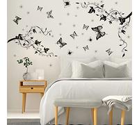 Runtoo Stickers Muraux Branche Arbre Noir Autocollant Mural Papillon et Fleurs Deco Stickers Salle de Bain Salon Chambre Enfants Bébé Décoration