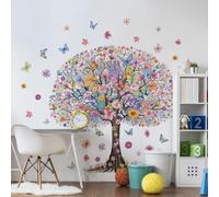 Runtoo Stickers muraux en forme d'arbre de vie et de papillon pour salon, chambre de fille