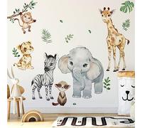 Runtoo Stickers Muraux Enfant Safari Autocollant Mural Animaux de la Jungle Éléphant Girafe Zèbre Deco Stickers Chambre Enfants Bébé Décoration